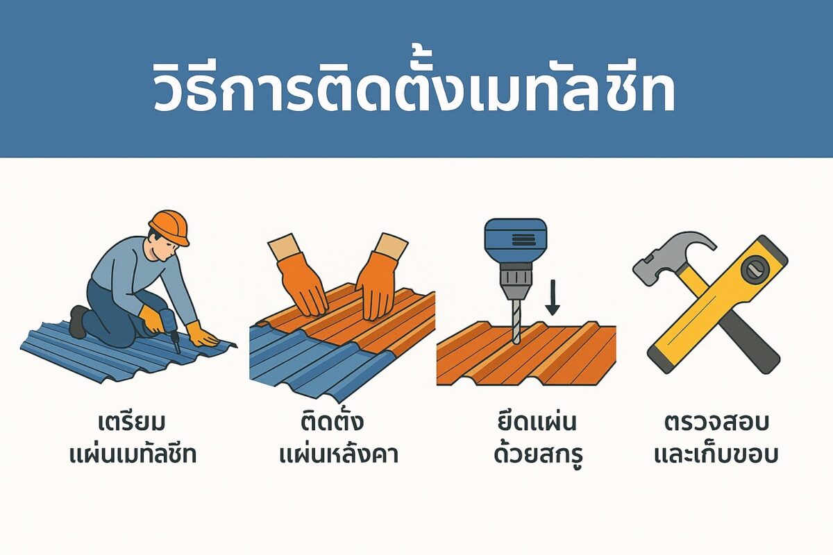 วิธีการติดตั้งแผ่นหลังคาเมทัลชีทอย่างละเอียด